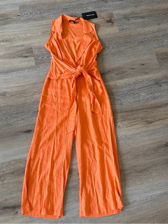 PrettyLittleThing Pants - Sleeveless Tie-Waist Jumpsuit in Bright Orange